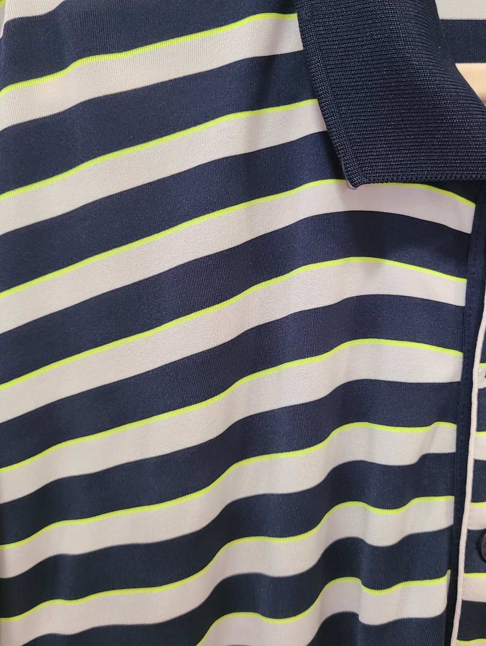Lacoste Golf Shirt Blue and Neon Green Striped Size 7/XL - Picture 7 of 16
